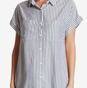 BeachLunchLounge women's striped short sleeves button down shirt size M
